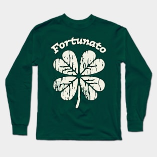 Fortunato Emblem - Distressed Four-Leaf Graphic Design Long Sleeve T-Shirt